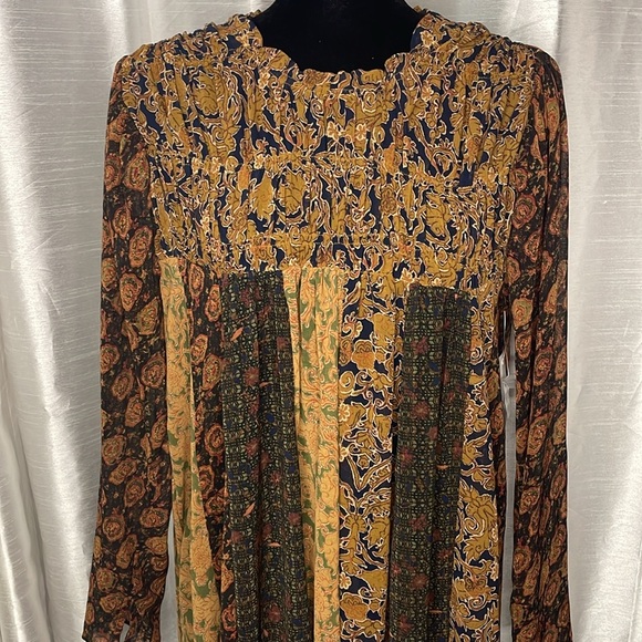Free People Tops - Free People NWT Women’s Small Bronze Combo Merrie Mixed-Print Semi Sheer Tunic